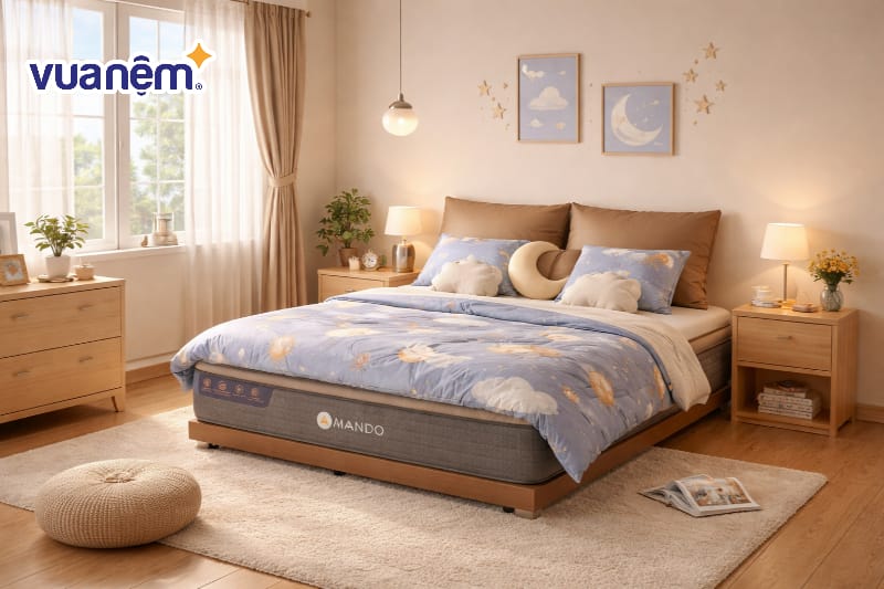 Trang trí bằng ga giường và gối ôm theo chủ đề