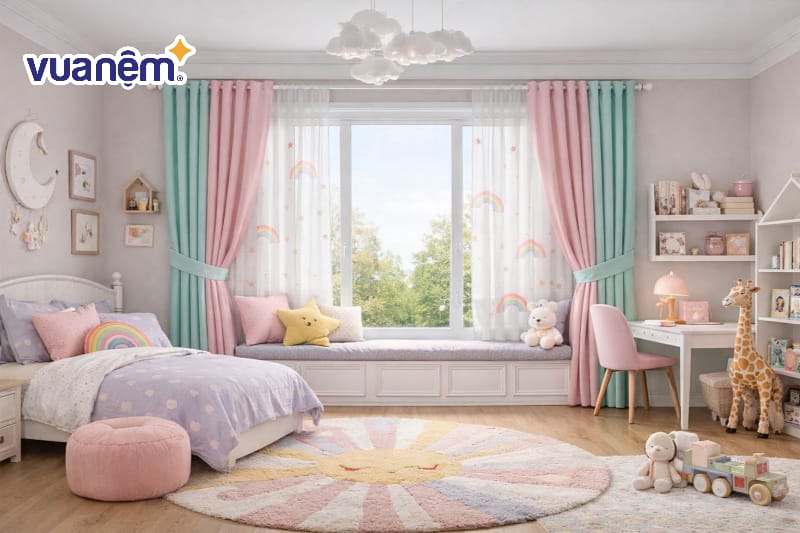 Trang trí cửa sổ với rèm phối màu và họa tiết nhẹ nhàng