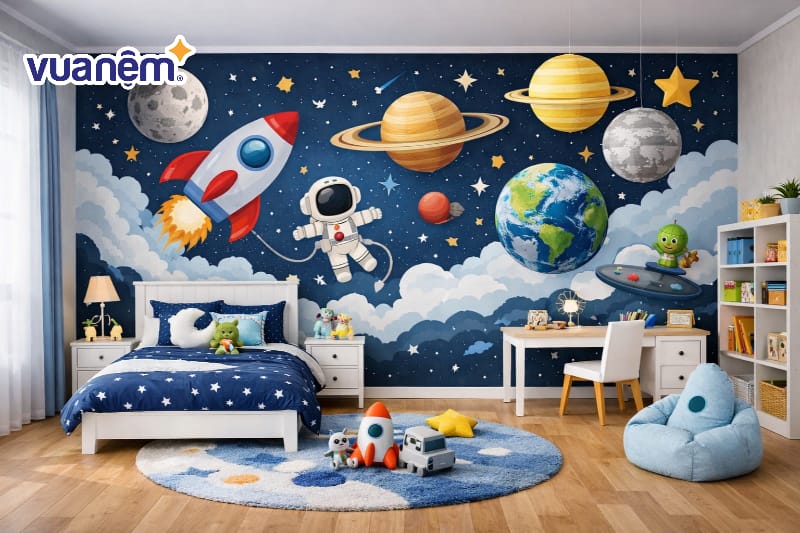 Trang trí tường bằng tranh vẽ tường hoặc decal theo chủ đề