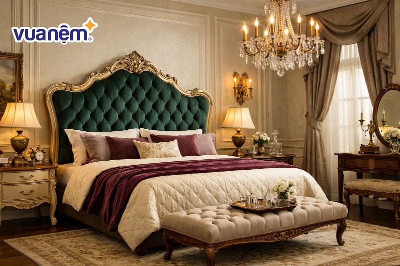  Giường ngủ bọc da hoặc nhung có đầu giường lớn