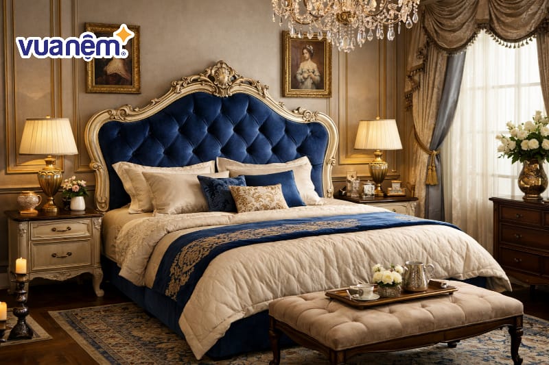  Giường ngủ bọc da hoặc nhung có đầu giường lớn