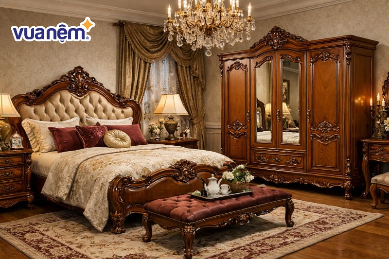 Tủ quần áo gỗ tự nhiên chạm trổ hoa văn tinh xảo