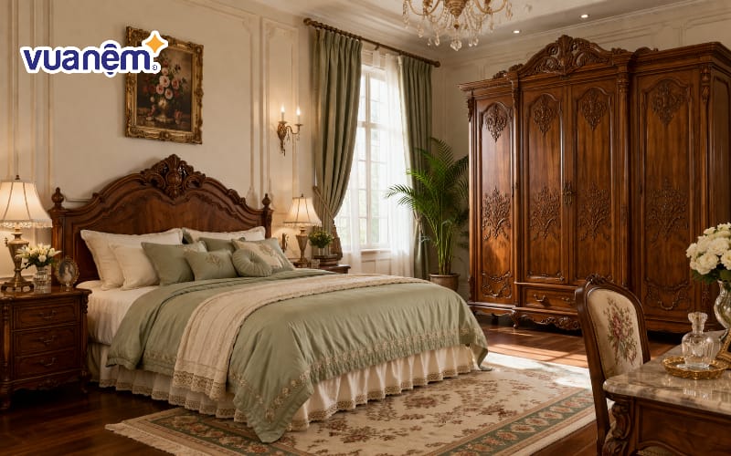 Tủ quần áo gỗ tự nhiên chạm trổ hoa văn tinh xảo