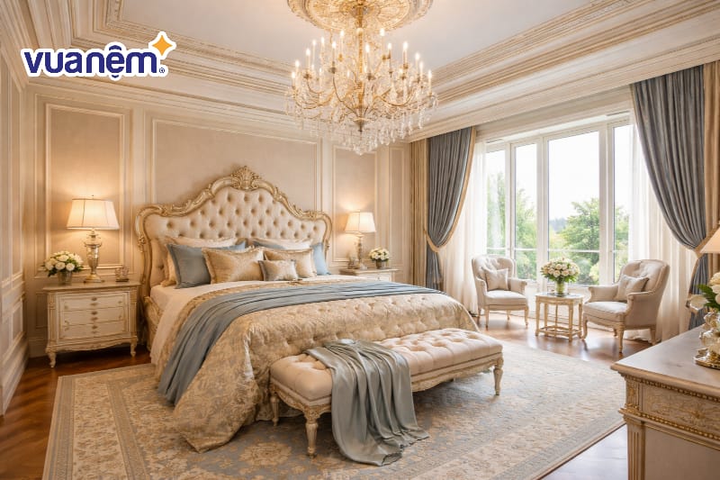 Đèn chùm pha lê lộng lẫy giữa trần nhà