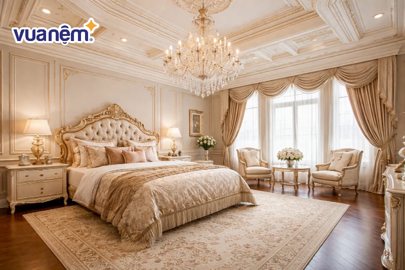 Đèn chùm pha lê lộng lẫy giữa trần nhà