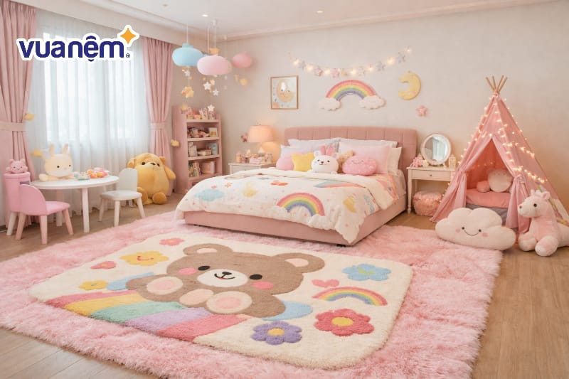 Trải thảm lông, thảm họa tiết ngộ nghĩnh