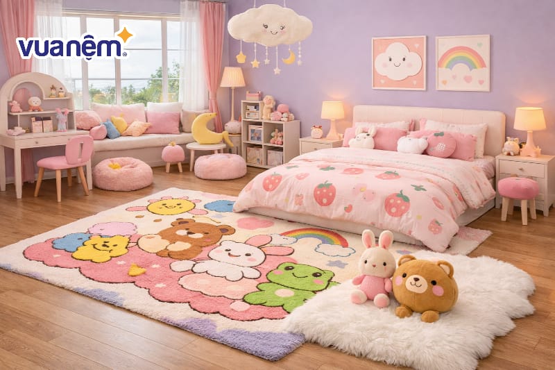 Trải thảm lông, thảm họa tiết ngộ nghĩnh