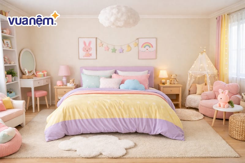 Phối chăn ga gối nệm tone màu pastel