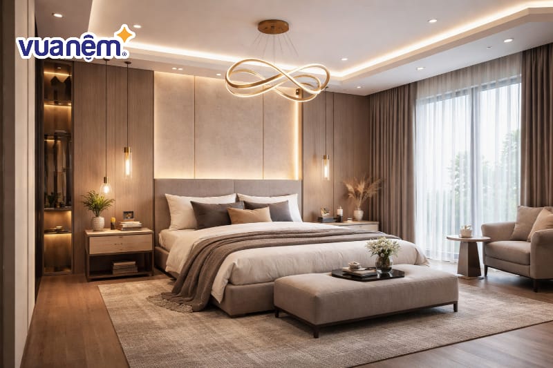 Sử dụng đèn LED âm trần và đèn thả trần nghệ thuật