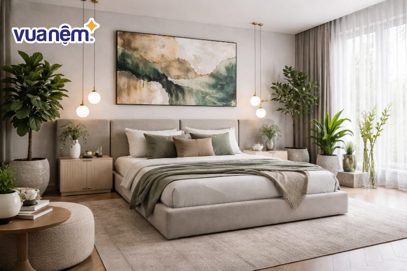 Bố trí mảng xanh với cây thủy sinh hoặc cây cảnh lọc không khí