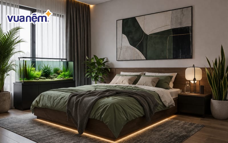 Bố trí mảng xanh với cây thủy sinh hoặc cây cảnh lọc không khí