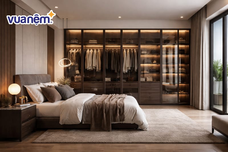 Thiết kế hệ thống tủ quần áo cửa kính khói sang trọng