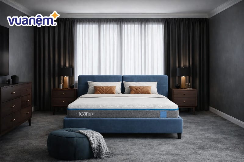 Decor phòng ngủ nam với rèm cửa tối màu cản sáng tốt