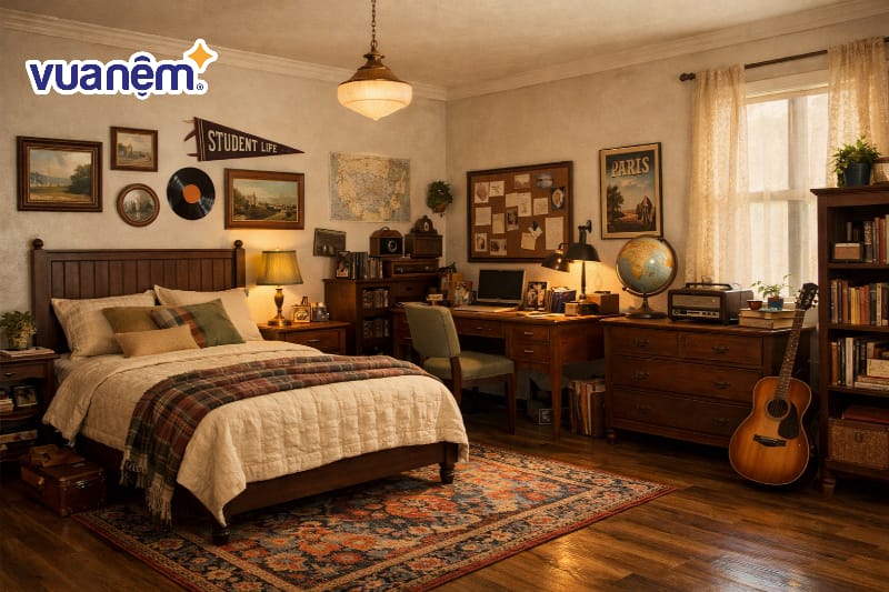 Tận dụng đồ nội thất gỗ tối màu hoặc đồ giả cổ