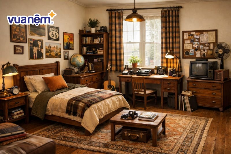 Tận dụng đồ nội thất gỗ tối màu hoặc đồ giả cổ