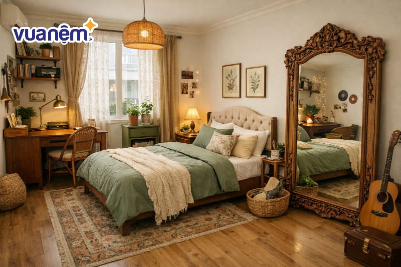 Sử dụng gương soi khung gỗ chạm trổ hoa văn