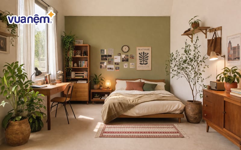 Kết hợp cây xanh trong chậu gốm nung mộc mạc