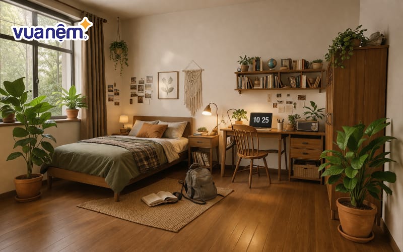 Kết hợp cây xanh trong chậu gốm nung mộc mạc