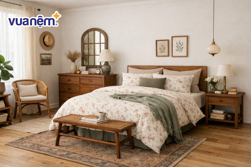 Lựa chọn ga trải giường họa tiết hoa nhí hoặc linen