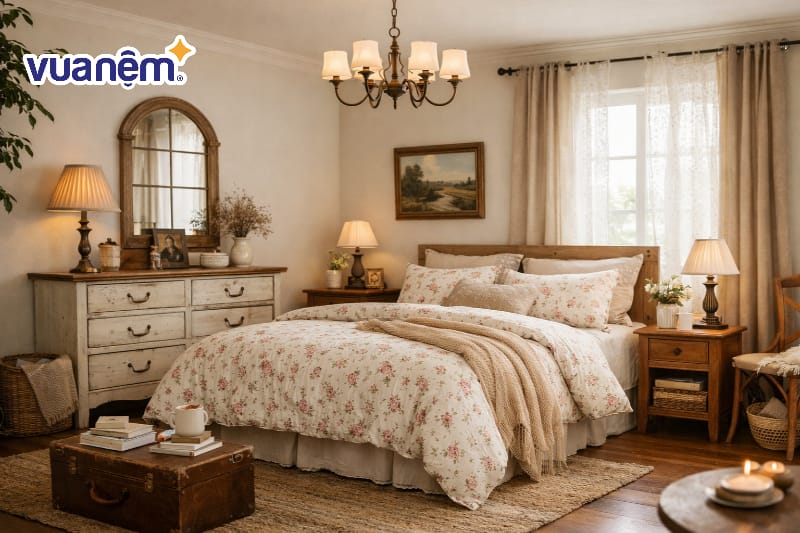 Lựa chọn ga trải giường họa tiết hoa nhí hoặc linen