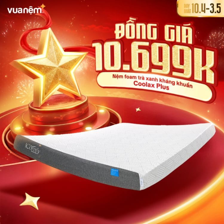 Nệm foam trà xanh kháng khuẩn Coolax Plus