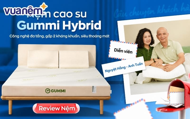 Nghệ sĩ Nguyệt Hằng và Anh Tuấn trải nghiệm nệm Gummi Hybrid