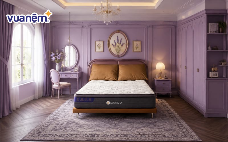 Thiết kế phòng ngủ tím pastel phong cách Vintage