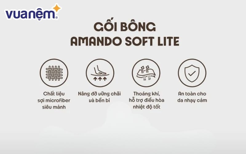 Gối Amando Soft Lite với ruột Microfiber siêu mảnh