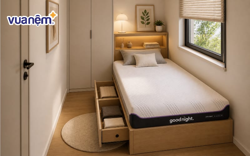 Sử dụng giường đơn tích hợp ngăn kéo