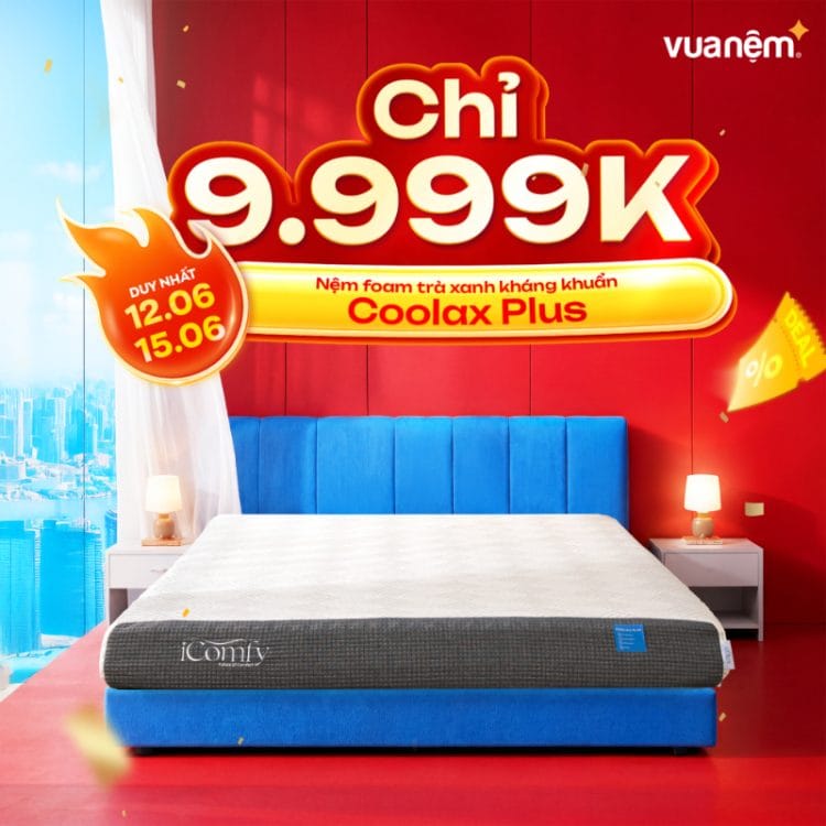 Nệm foam trà xanh kháng khuẩn Coolax Plus