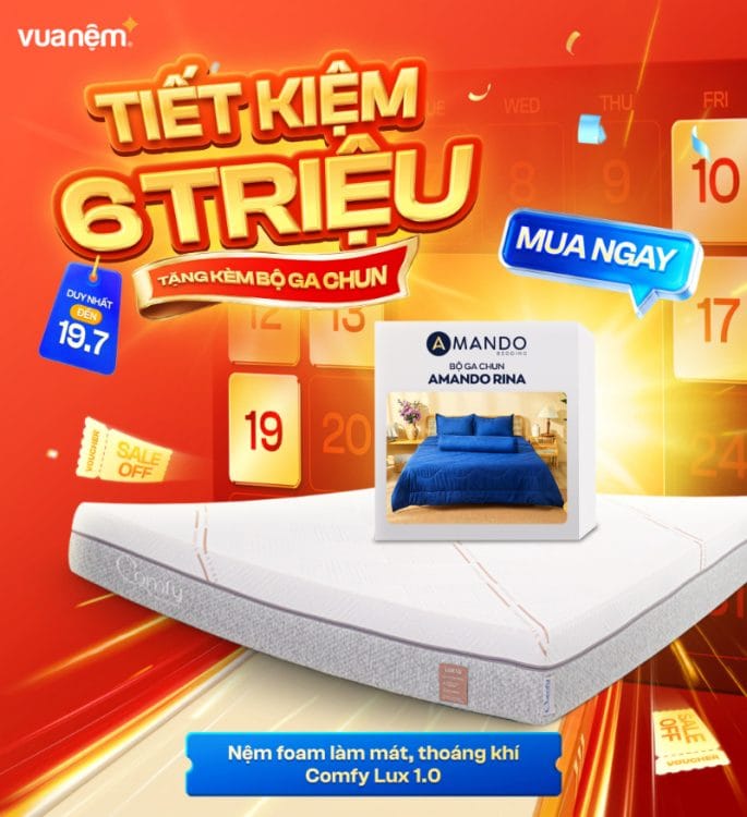 Nệm foam làm mát, thoáng khí Comfy Lux 1.0