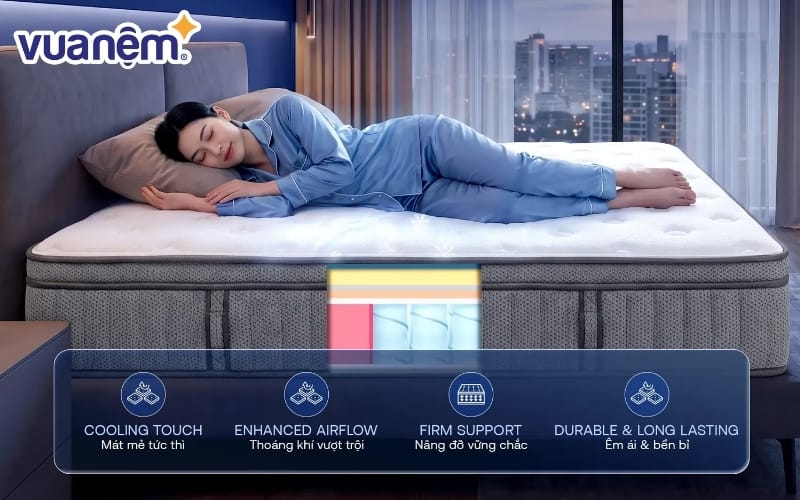 Nệm Spring Air Back Supporter Firm Cool dày 26cm với công nghệ Cooling Touch