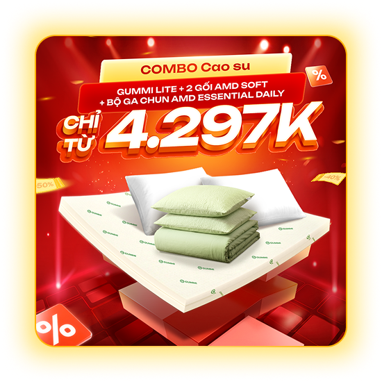 Combo Cao su — Gummi Lite + 2 gối AMD Soft + ga Essential Daily — chỉ từ 4.297K
