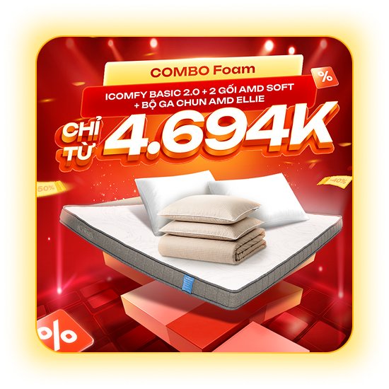 Combo Foam — iComfy Basic 2.0 + 2 gối AMD Soft + ga Ellie — chỉ từ 4.694K