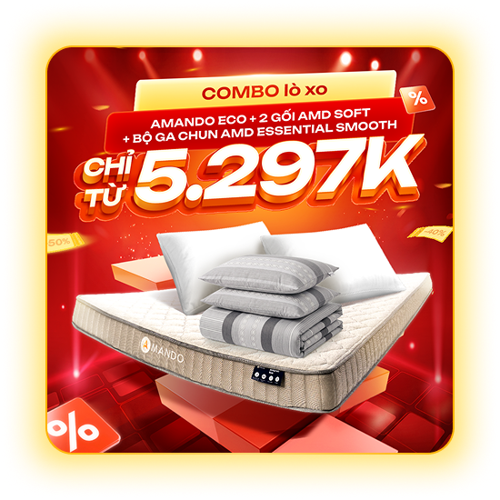 Combo Lò xo — Amando Eco + 2 gối AMD Soft + ga Essential Smooth — chỉ từ 5.297K