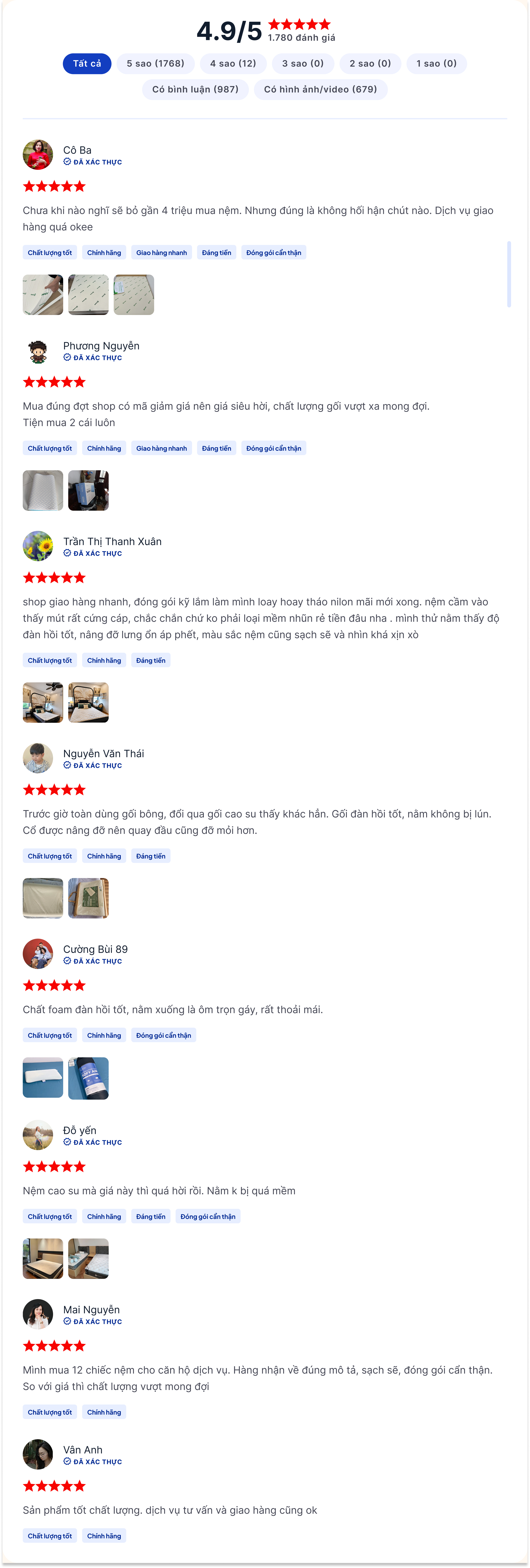 Feedback khách hàng Vua Nệm — 4.9/5