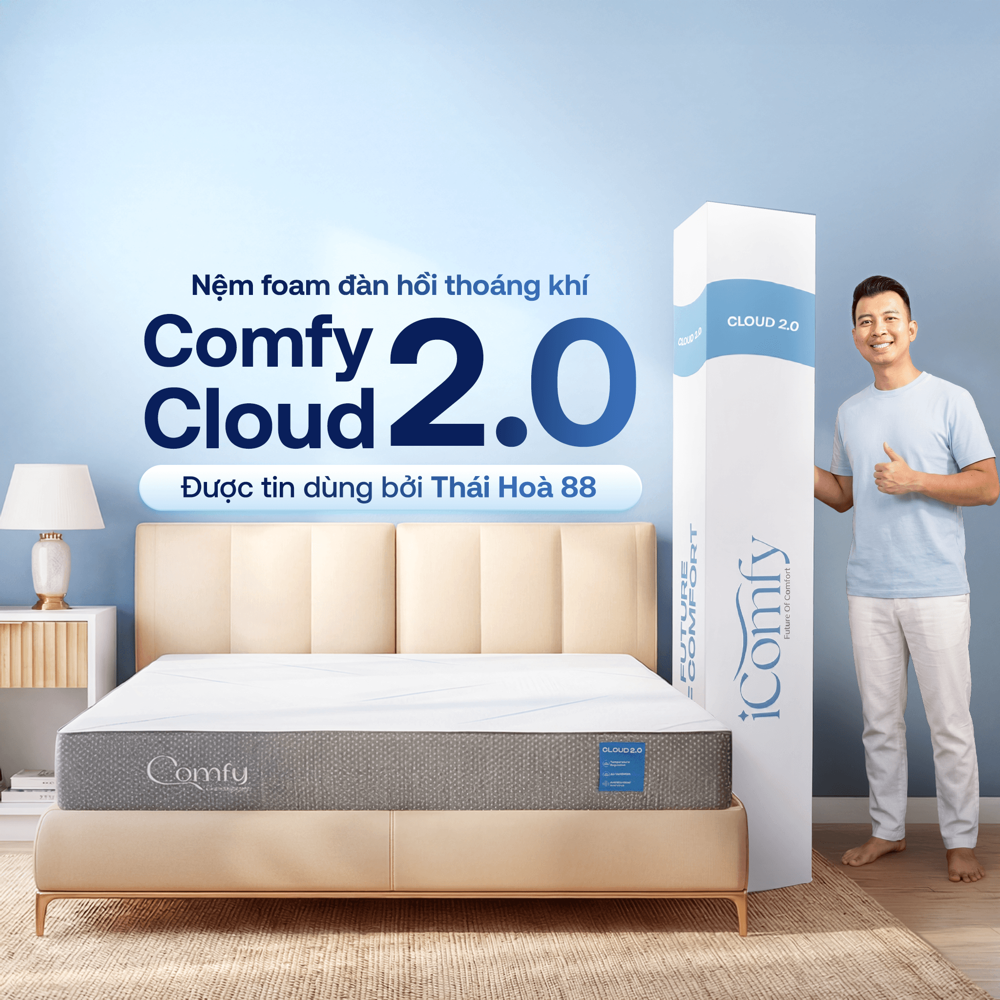 Nệm foam Comfy Cloud 2.0 siêu đàn hồi dày 15cm
