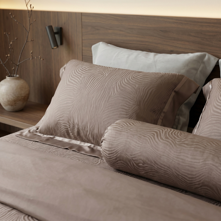 Bộ chăn ga Lụa tencel cao cấp Amando Lagom 5 chi tiết Màu Nâu
