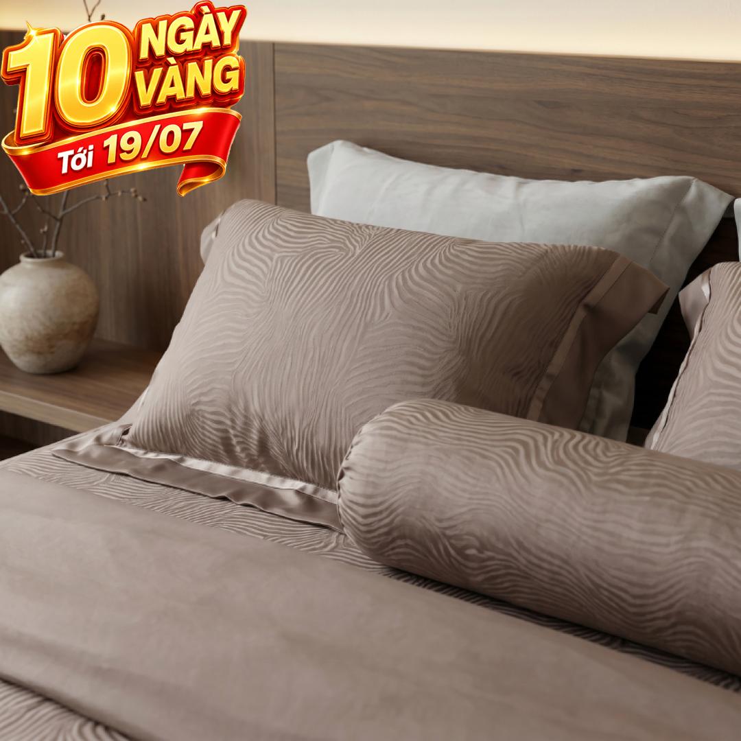 Bộ chăn ga Lụa tencel cao cấp Amando Lagom 5 chi tiết Màu Nâu