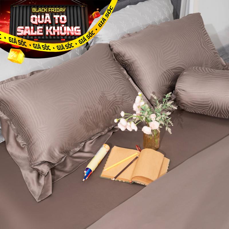 Bộ chăn ga Lụa tencel cao cấp Amando Lagom 5 chi tiết Màu Nâu