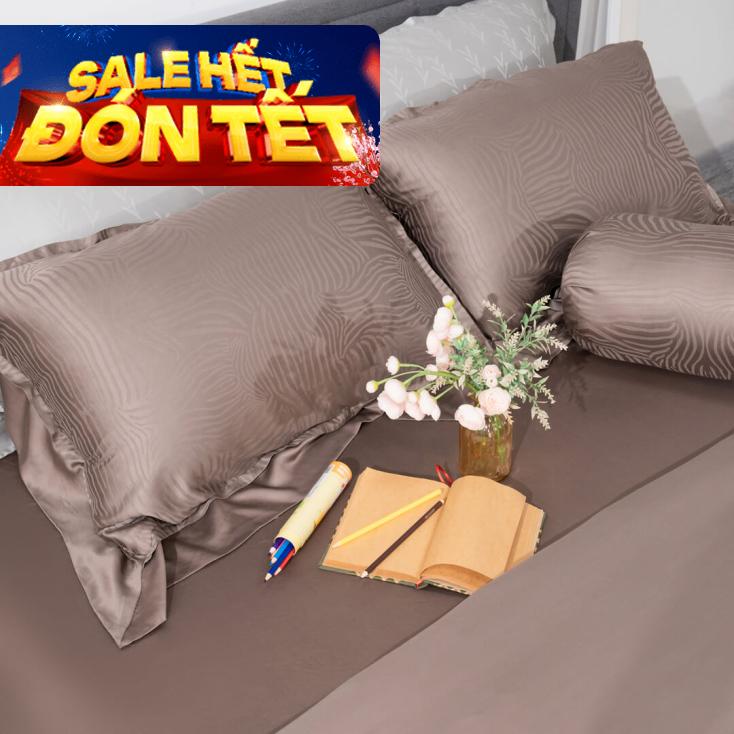 Bộ chăn ga Lụa tencel cao cấp Amando Lagom 5 chi tiết Màu Nâu