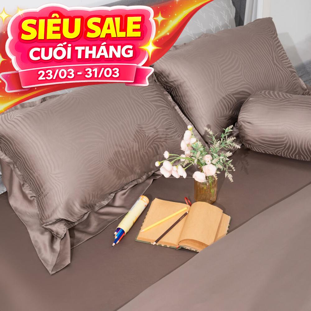 Bộ chăn ga Lụa tencel cao cấp Amando Lagom 5 chi tiết Màu Nâu