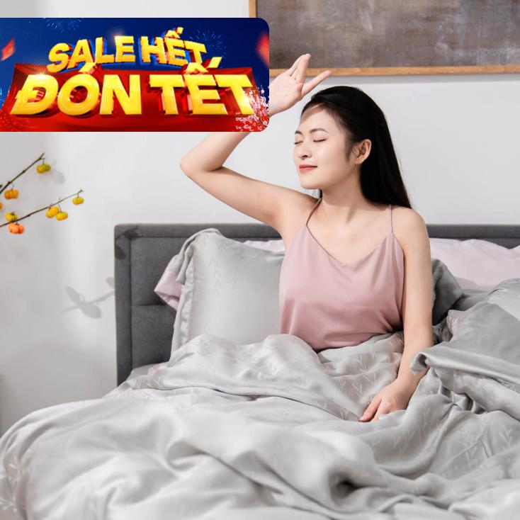 Bộ chăn ga Lụa tencel cao cấp Amando Lagom 5 chi tiết Màu Xám