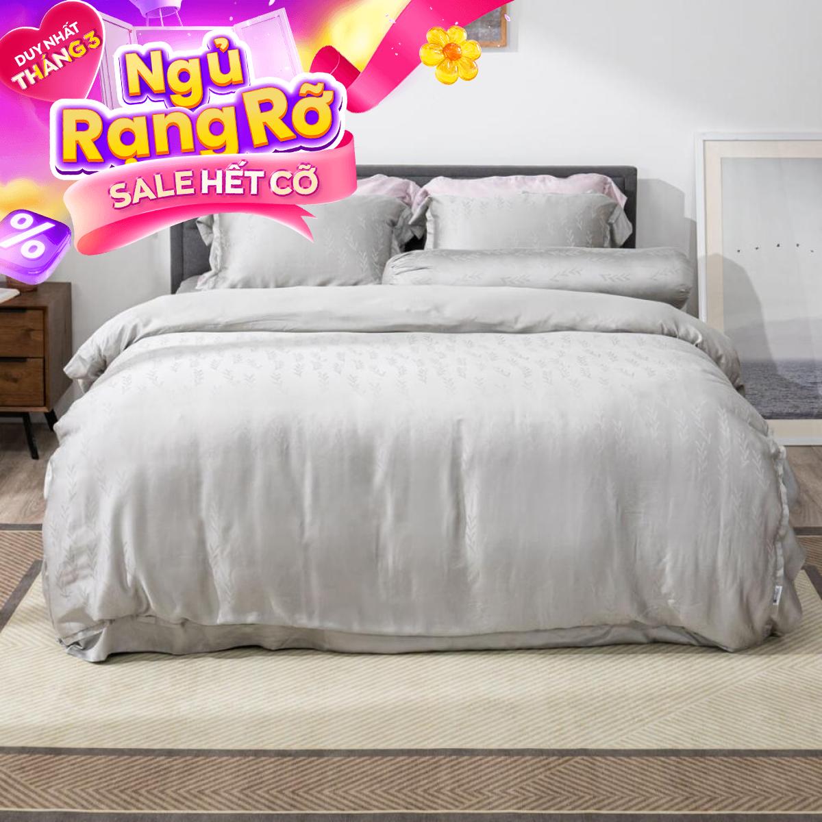 Bộ chăn ga Lụa tencel cao cấp Amando Lagom 5 chi tiết Màu Xám