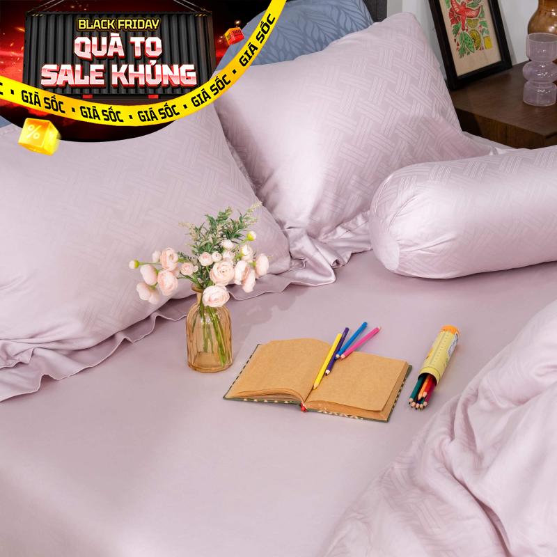 Bộ chăn ga Lụa tencel cao cấp Amando Lagom 5 chi tiết Màu Tím