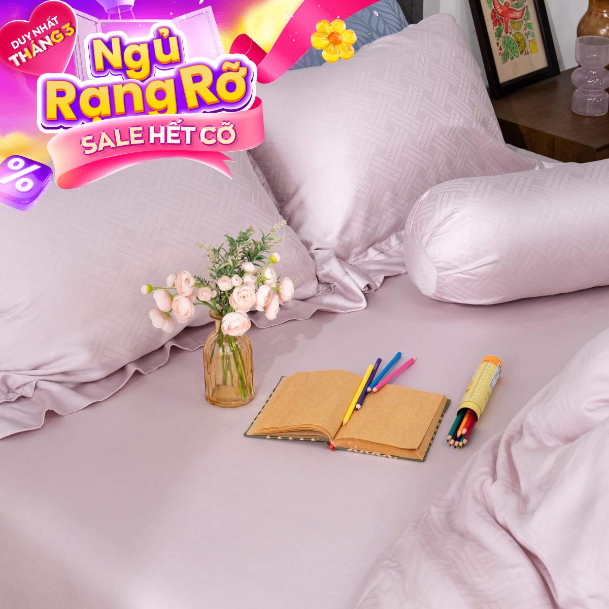 Bộ chăn ga Lụa tencel cao cấp Amando Lagom 5 chi tiết Màu Tím