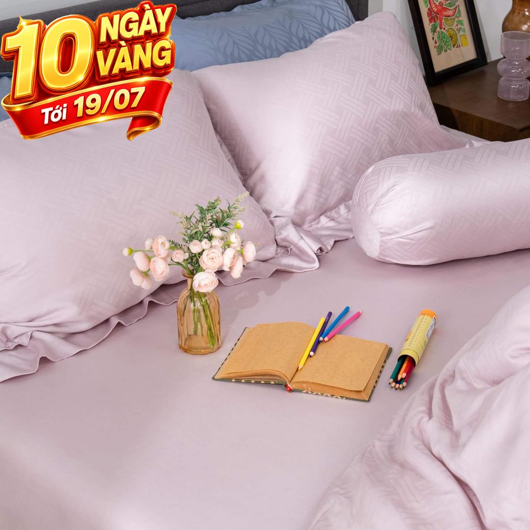 Bộ chăn ga Lụa tencel cao cấp Amando Lagom 5 chi tiết Màu Tím