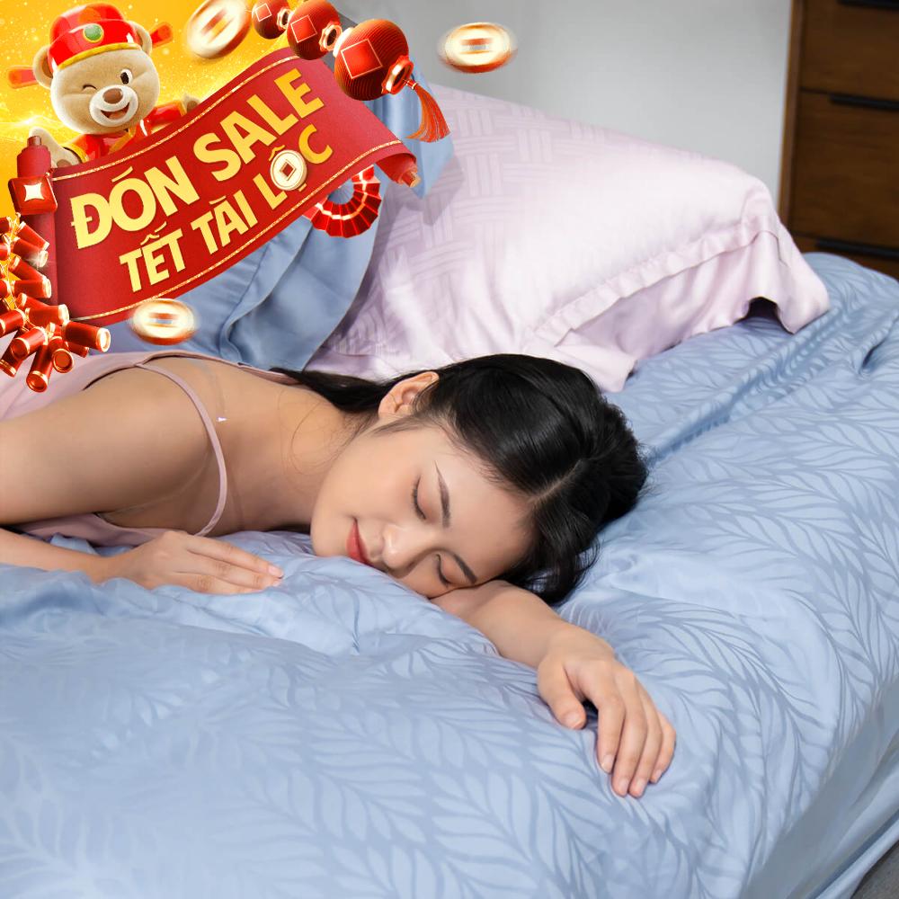 Bộ chăn ga Lụa tencel cao cấp Amando Lagom 5 chi tiết Màu Xanh dương