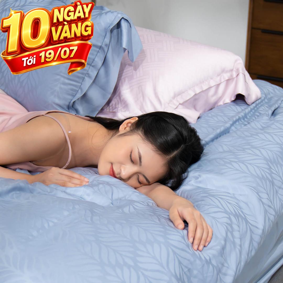 Bộ chăn ga Lụa tencel cao cấp Amando Lagom 5 chi tiết Màu Xanh dương