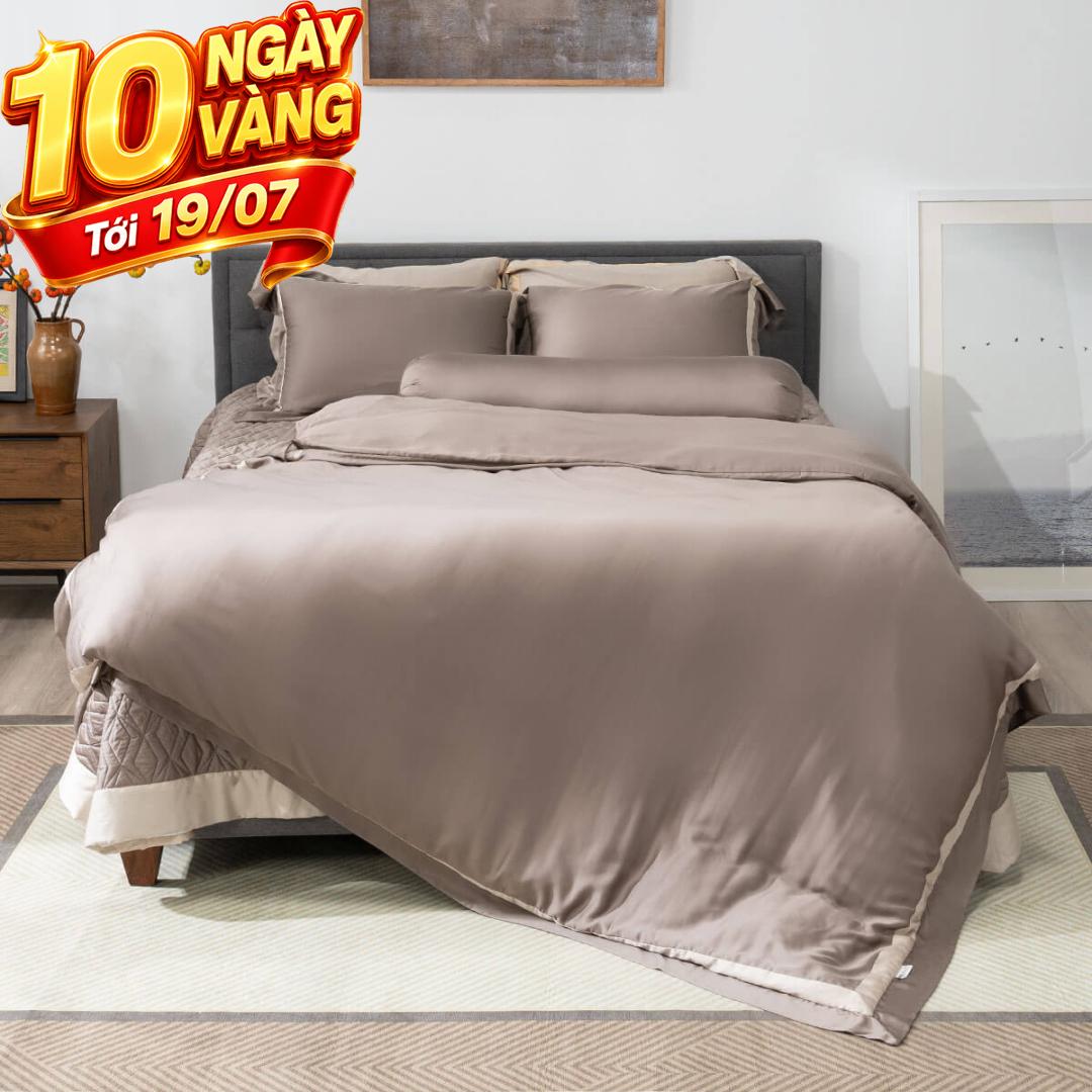 Bộ chăn ga phủ Lụa tencel cao cấp Amando Confident 5 chi tiết Màu Nâu